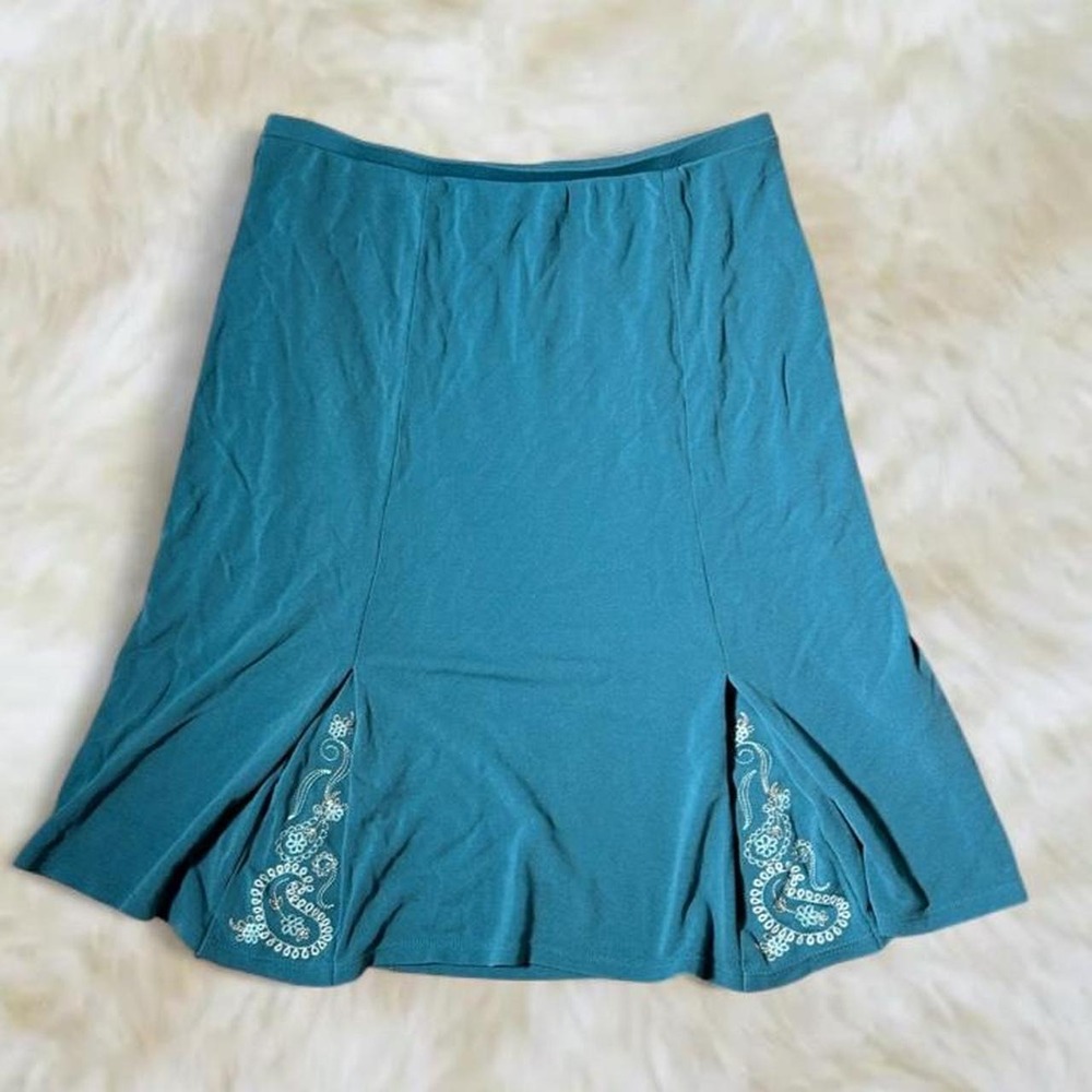 Vintage 90s Casual Corner Annex Teal Embroidered Fairy Skirt XS S